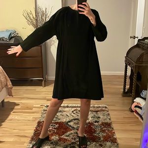 Black smock a-line pull over long sleeve dress